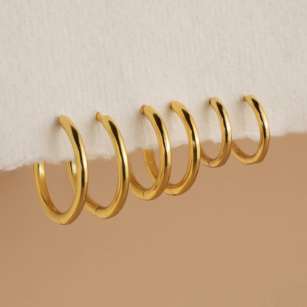Caitlyn Minimalist Everyday Mini Bold Stacking Hoops, Set of 3, 18K Gold